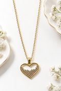 Gold-Plated Open Heart Pendant Necklace with Pave Crystals