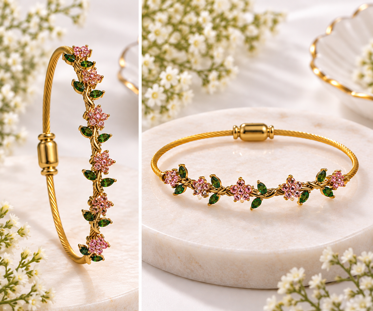 Gold-Plated Flower Bangle Bracelet