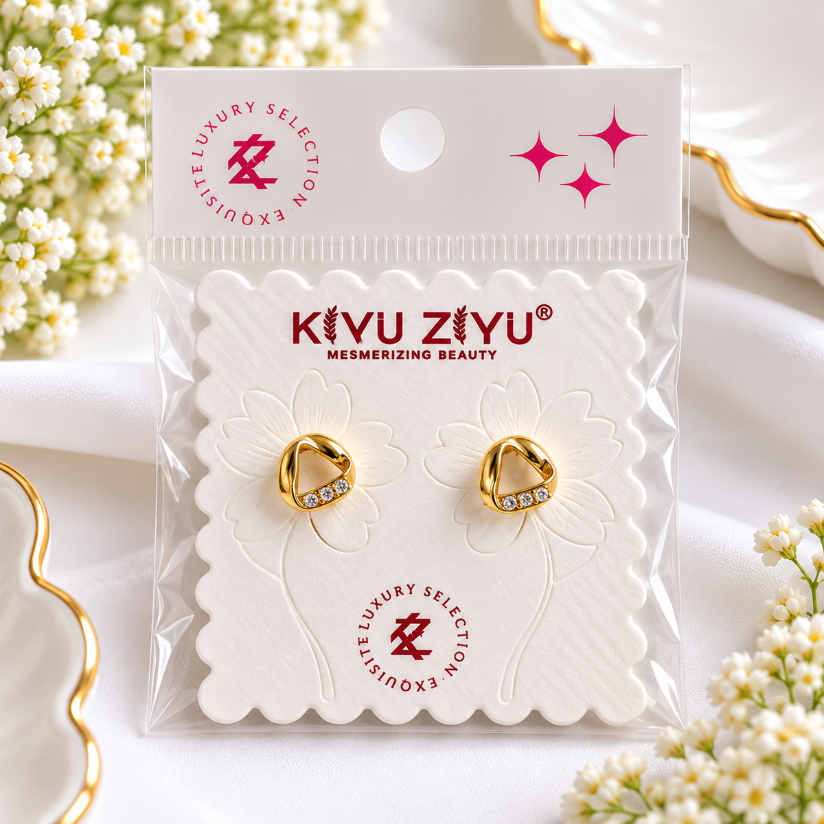 Gold-Plated Twisted Loop Crystal  Ball Back Earrings
