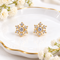 Gold-Plated Snowflake Cubic Zirconia Ball Back Stud