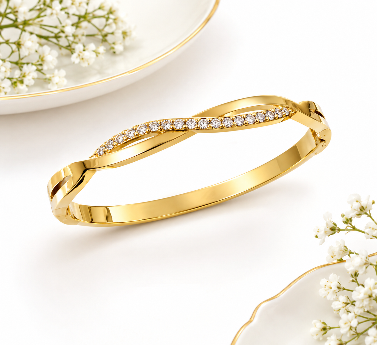 Infinity Twisted Wave Crystal Bangle Bracelet - Baby Size