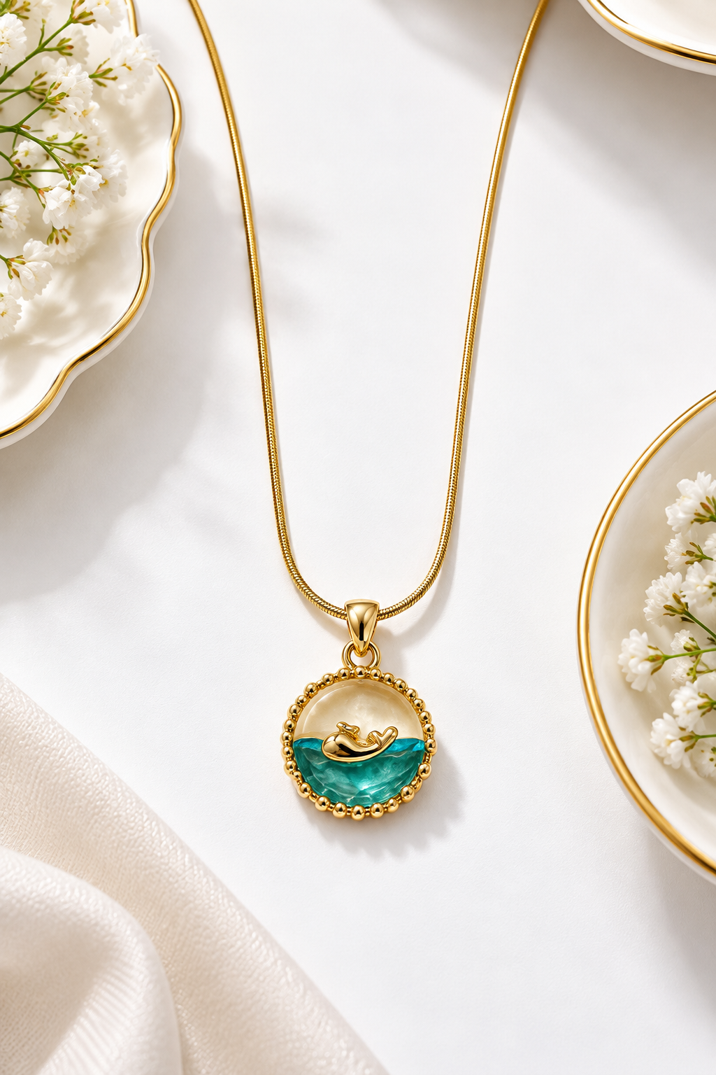 Gold-Plated Blue Whale Ocean Pendant Necklace