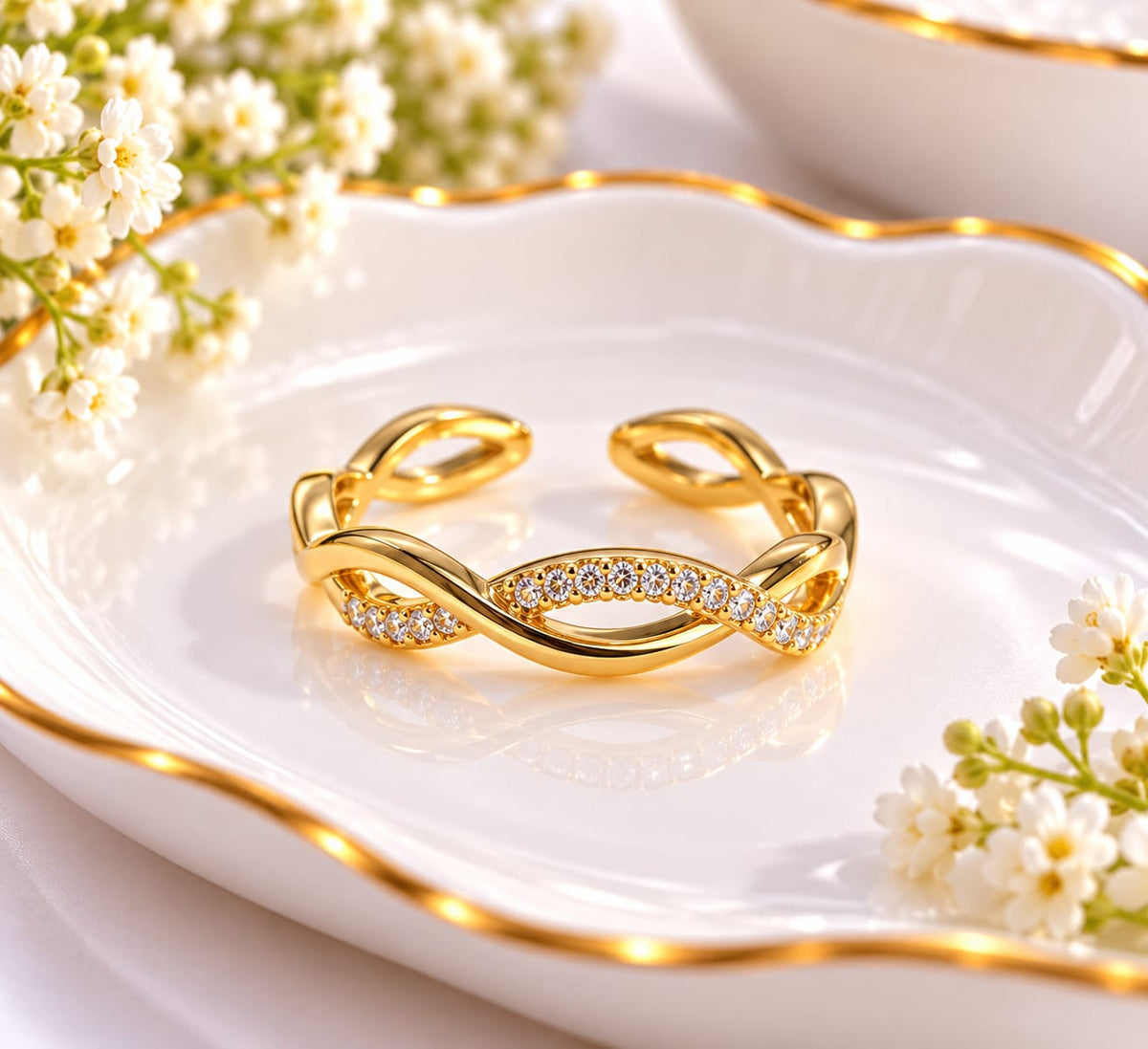 Gold-Plated Intertwined Infinity Twist Ring