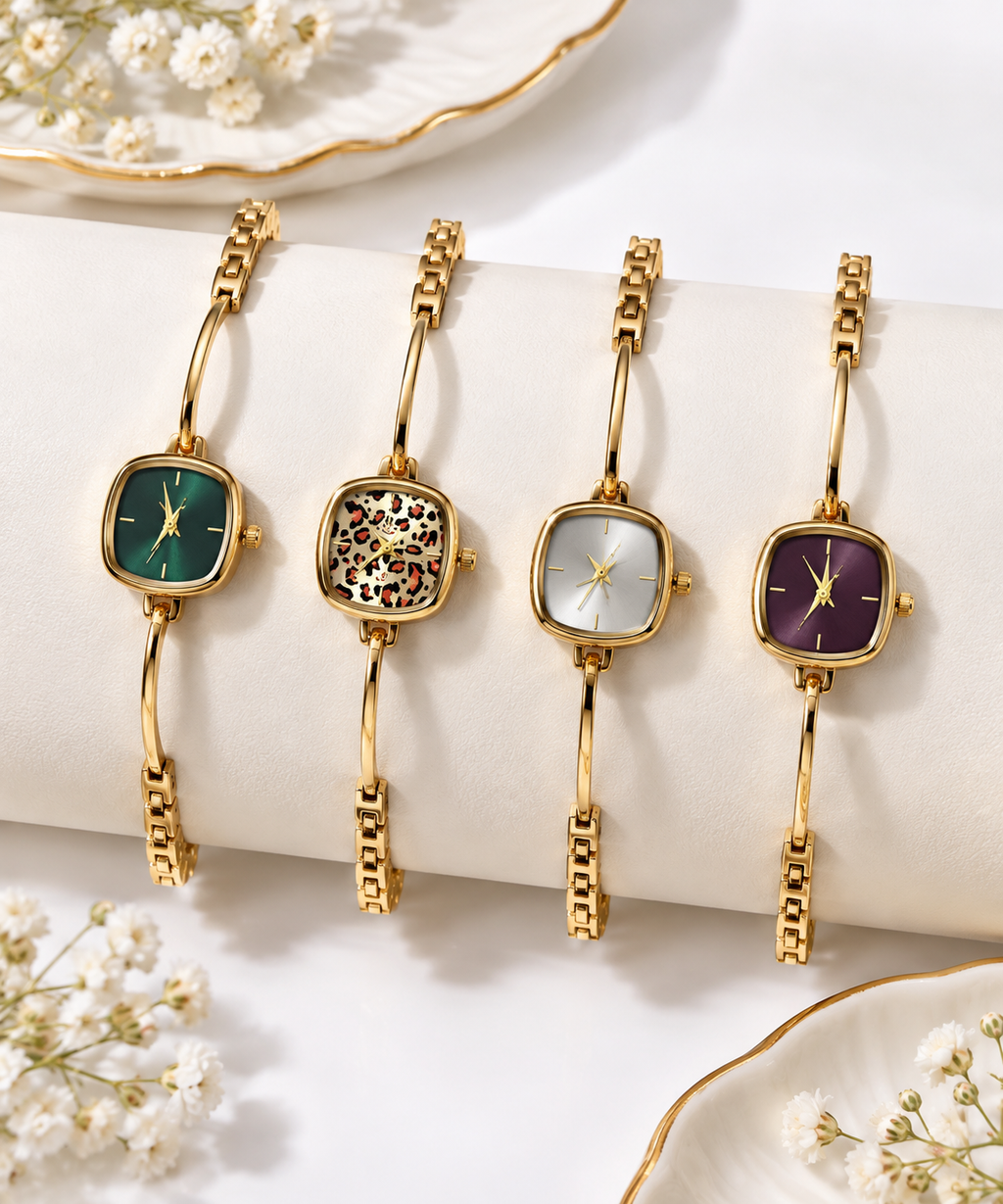 Vintage-Inspired Square Bangle Bracelet Watch for Women