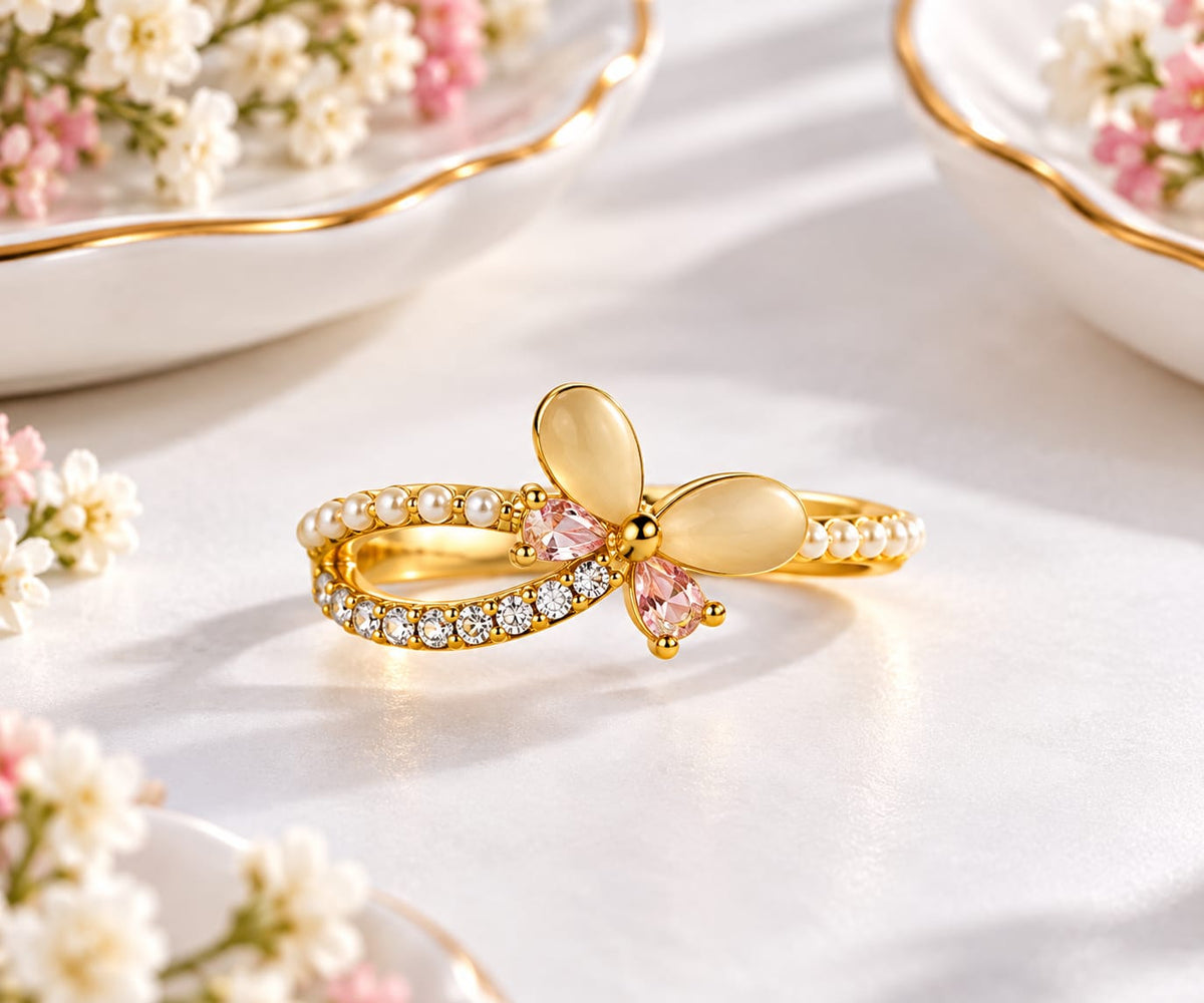 Gold-Plated Fairyveil Flutter Pearl Ring
