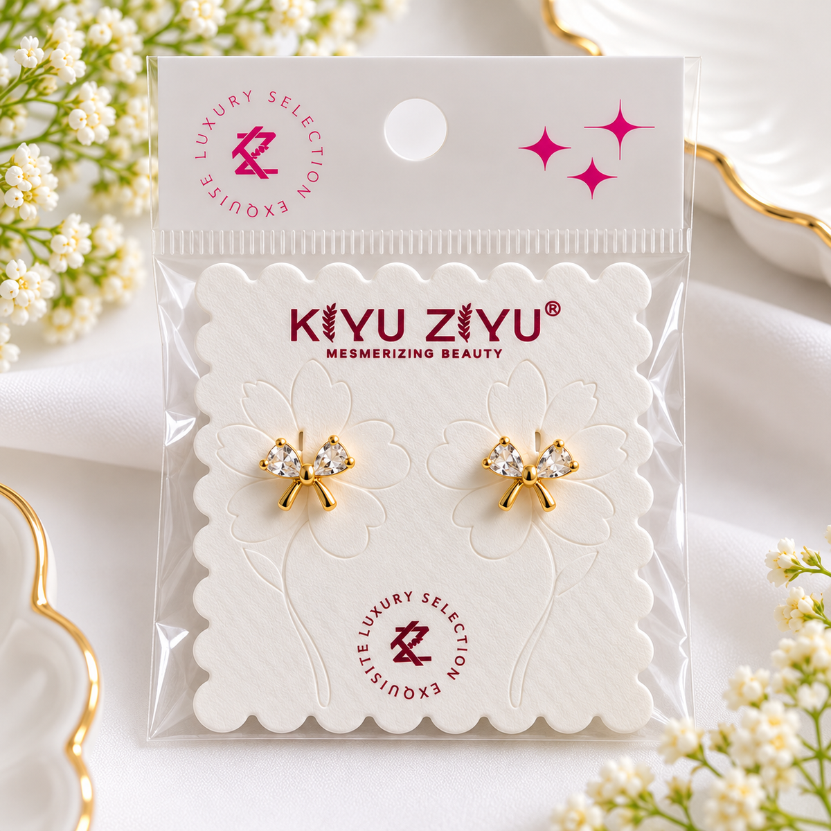 Gold-Plated Crystal Bow Ball Back Earrings