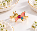 Colorful Enamel and Multi-Gemstone Butterfly Ring