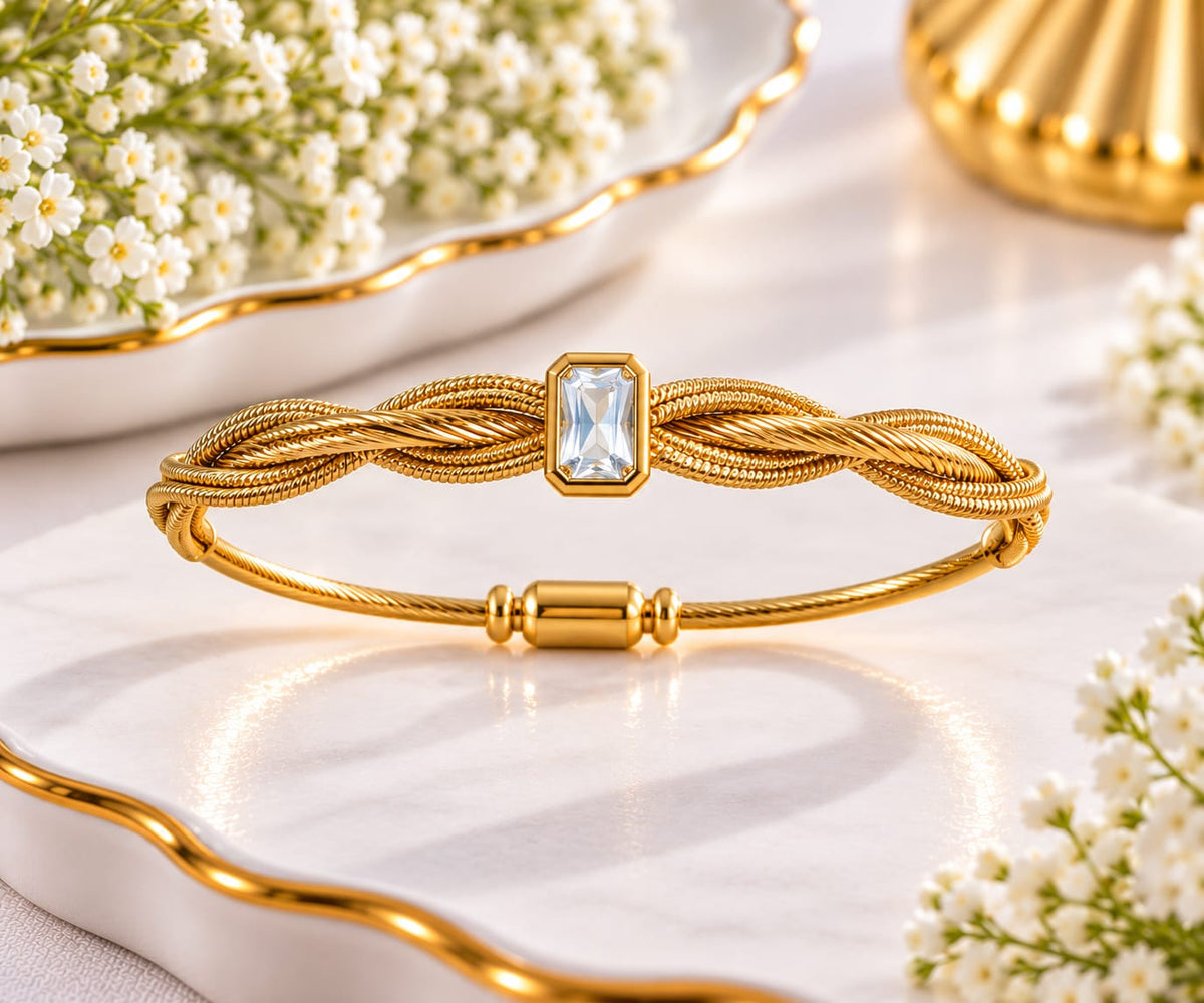 Gold-Plated Cut Crystal Twisted Cable Bracelet