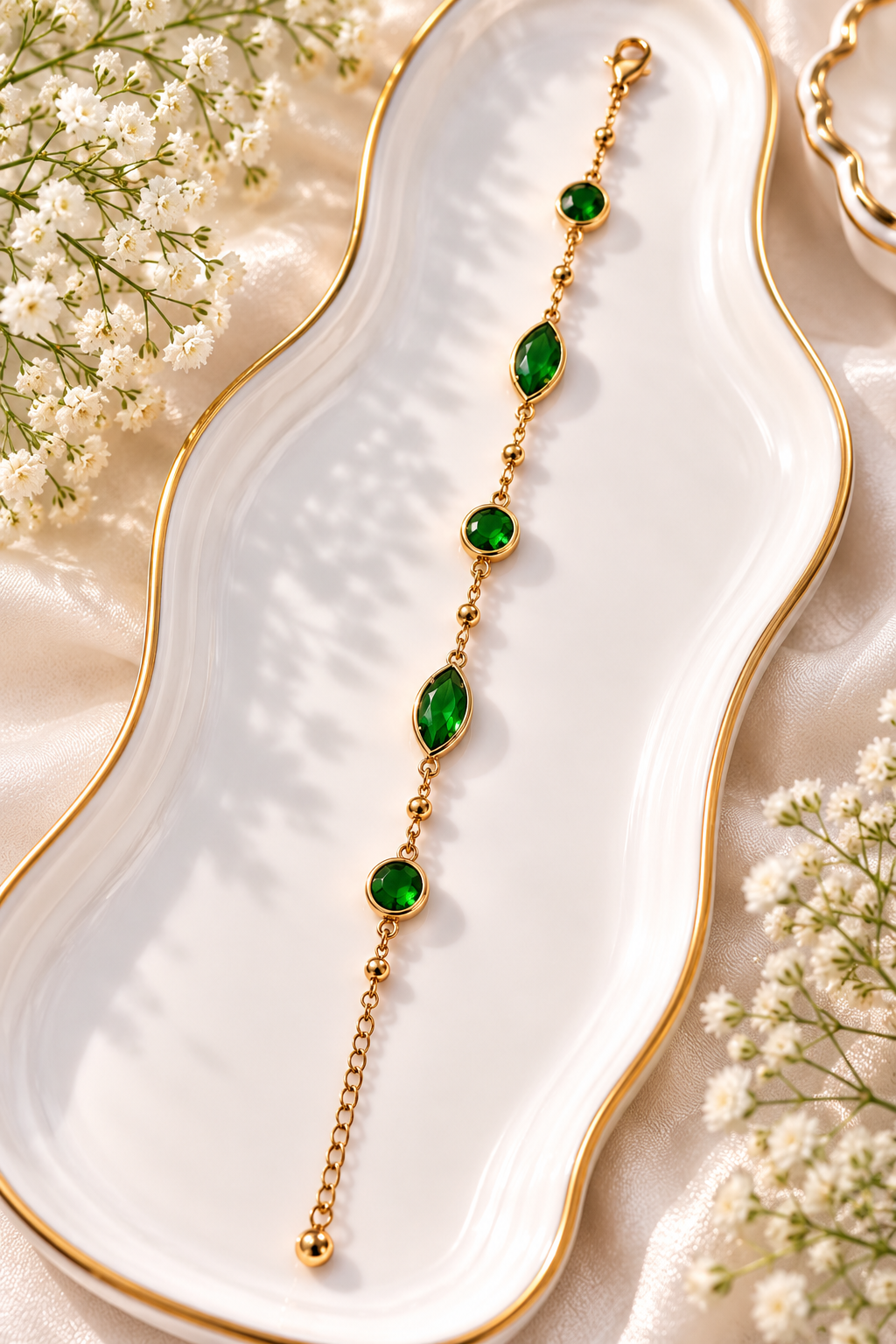 Gold-Plated Cushion-Cut Crystal Link Bracelet.