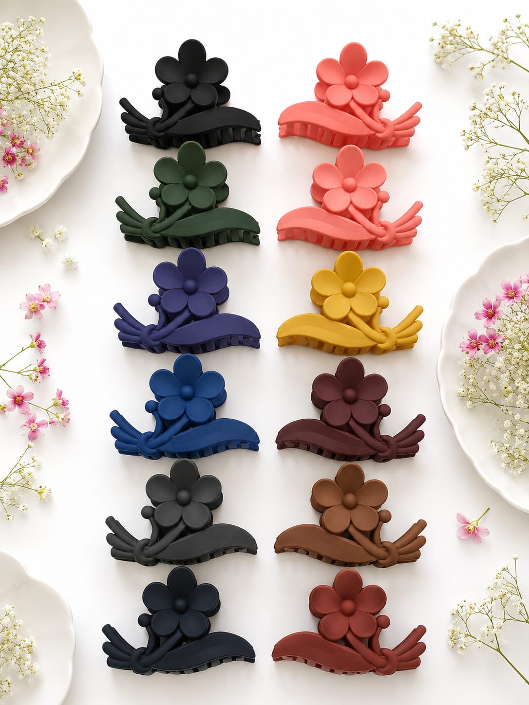 Single Flower Stem Matte Hair Claw Clips