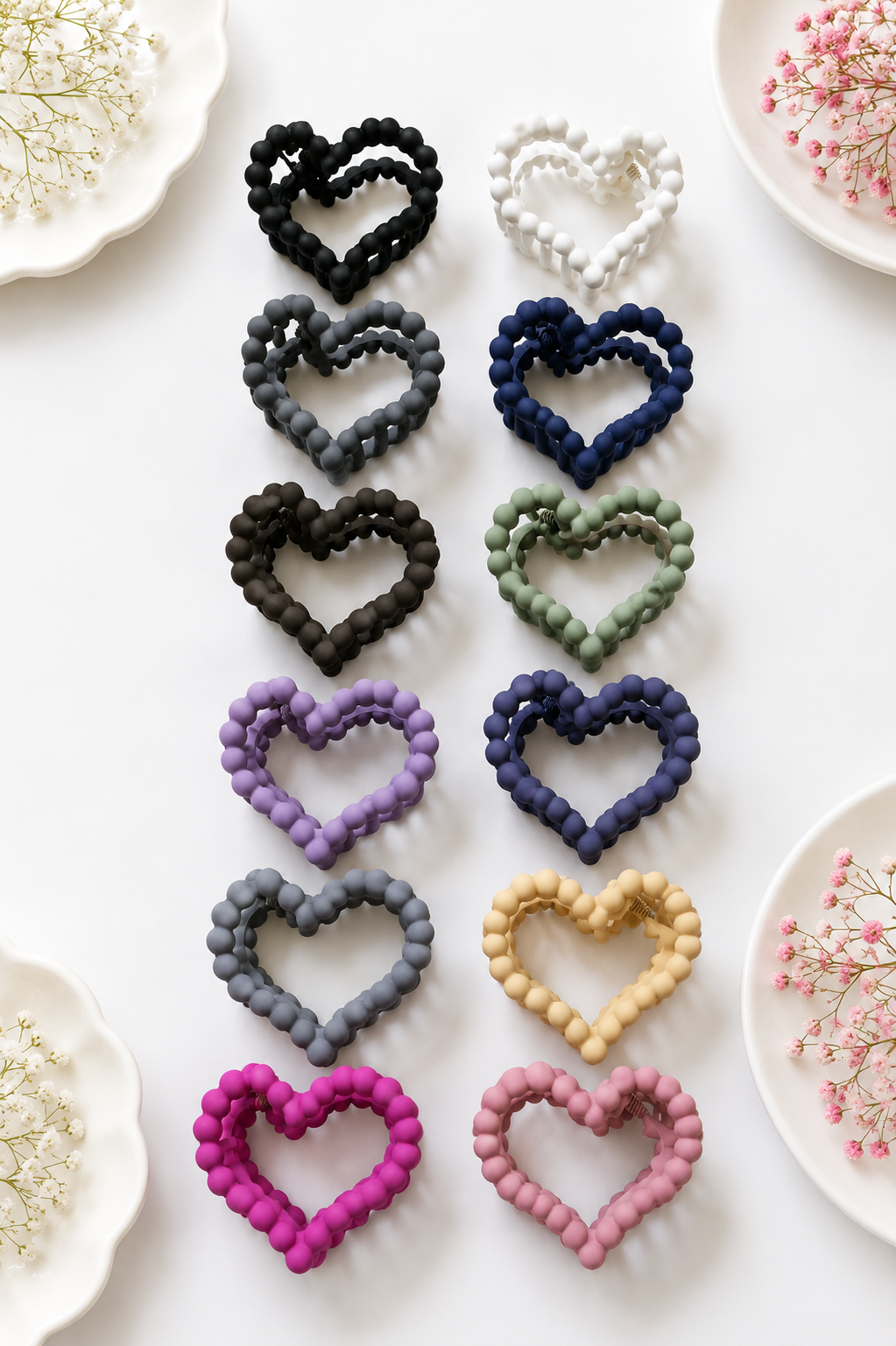 Matte Beaded Heart Hair Claw Clips