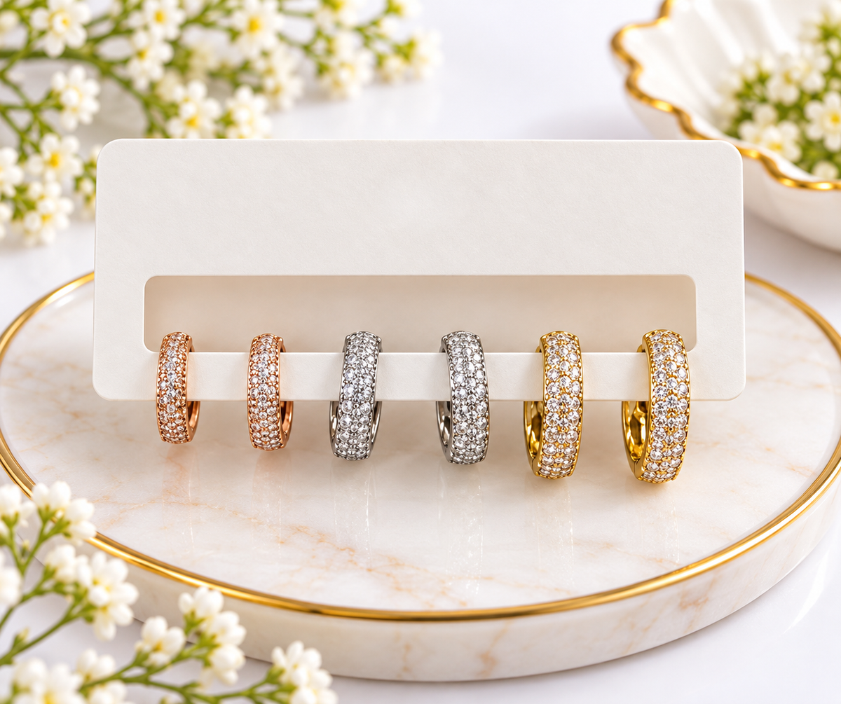 Multi-Row Cubic Zirconia Huggie Hoop Earring Set