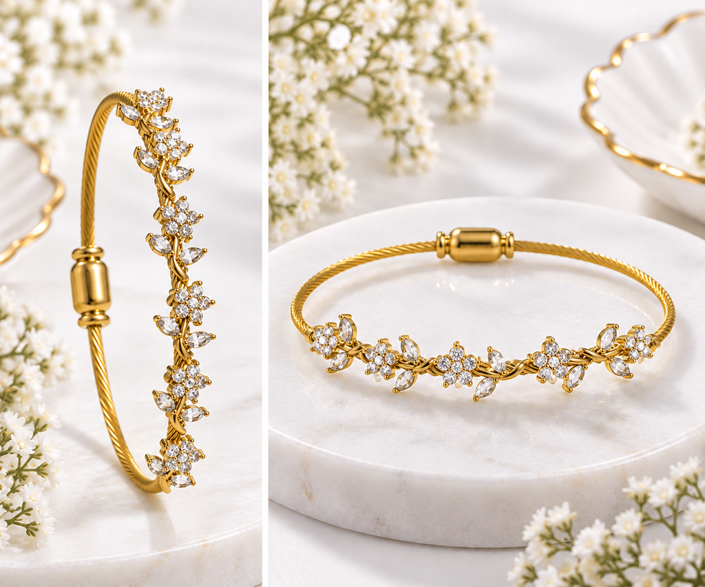 Gold-Plated Flower Bangle Bracelet