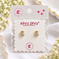 Gold-Plated Pave Disc Ball Back Earrings.