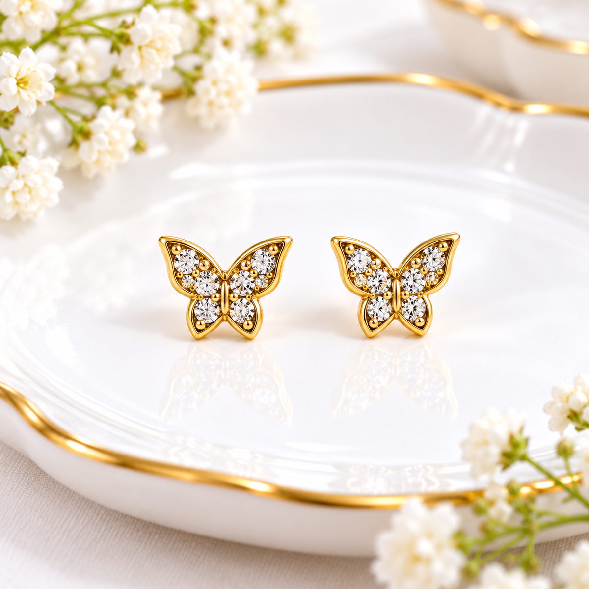 Cubic Zirconia Butterfly Ball Back Stud