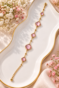 Gold-Plated Cushion-Cut Crystal Link Bracelet.