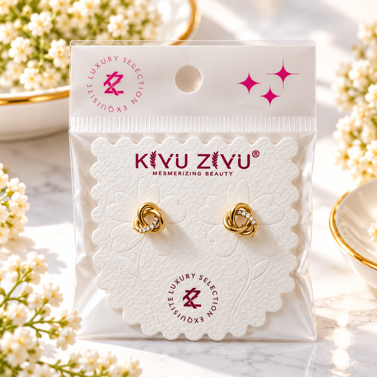 Gold-Plated Anti-Tarnish Stainless Steel Love Knot Ball Back Earrings