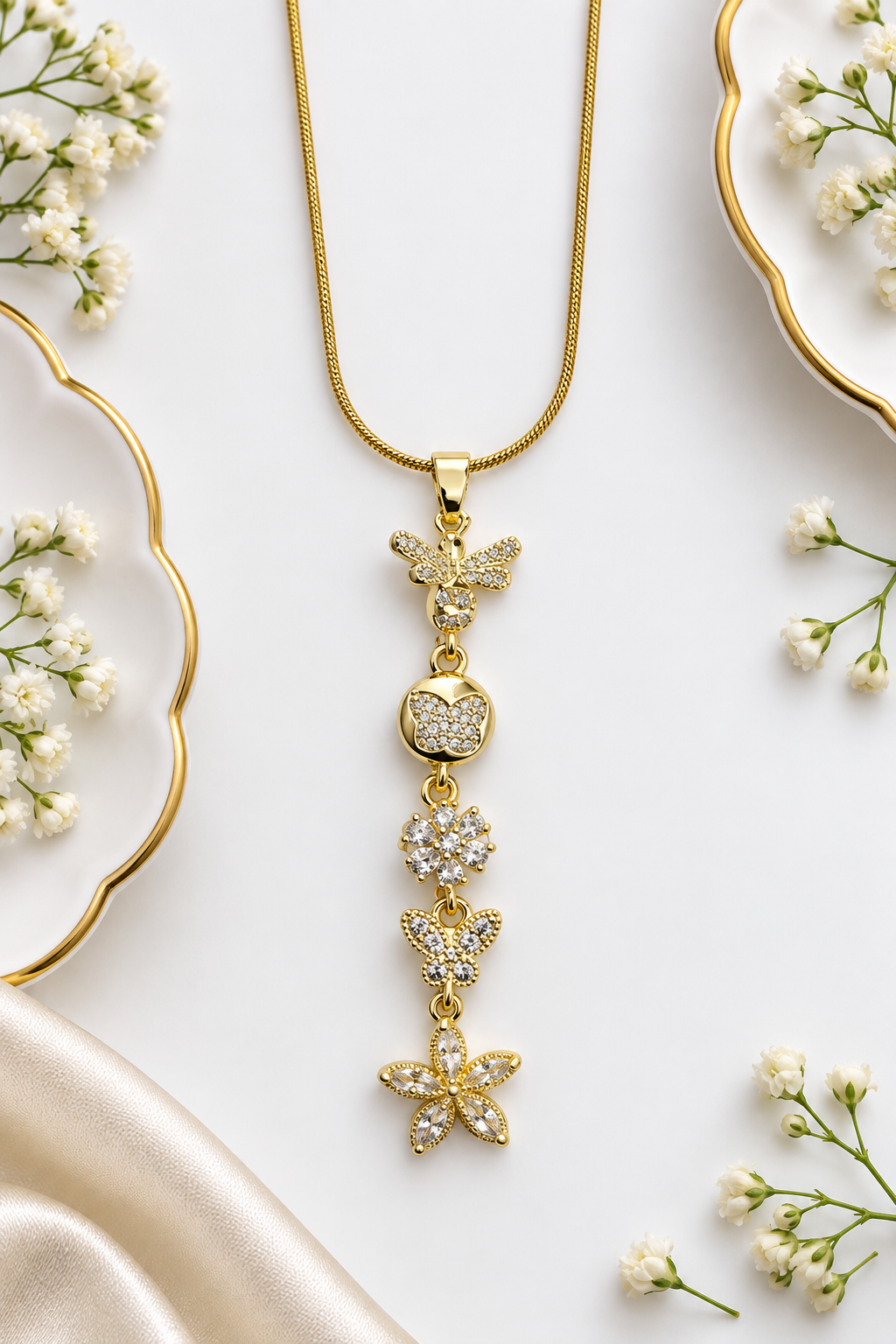 Zircon Stone Multichar-Dangle Drop Pendant Necklace