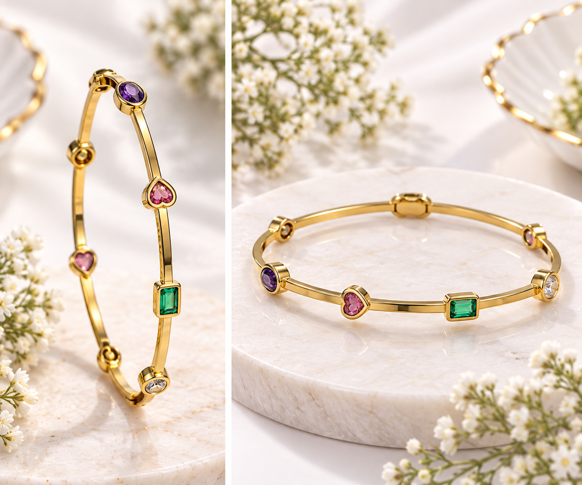 Anti-tarnish Gemstone Geometric Bangle