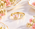 Gold-Plated Pink Butterfly & Side Crystal Adjustable Ring