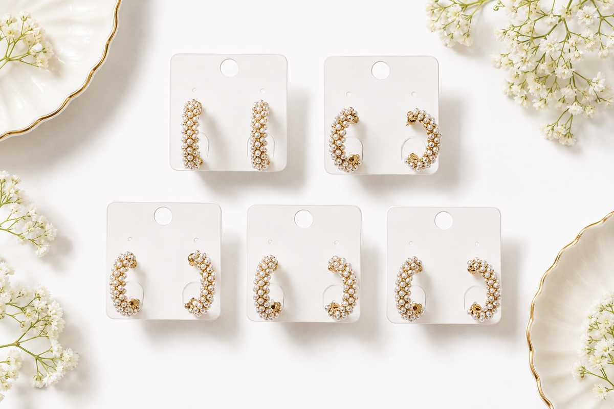 Pearl Cluster Hoop Earrings