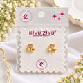 Gold-Plated Three-Leaf Clover Heart Ball Back Earrings