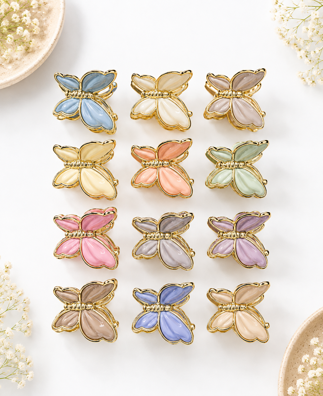 Scalloped Enamel Butterfly Claw Clips