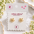 Gold-Plated Baguette Crystal Flower Ball Back Earrings
