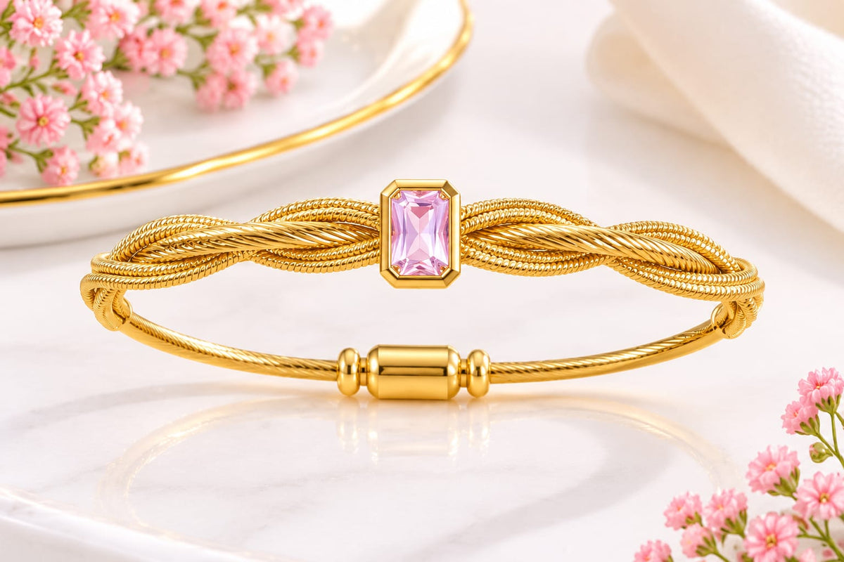 Gold-Plated Cut Crystal Twisted Cable Bracelet