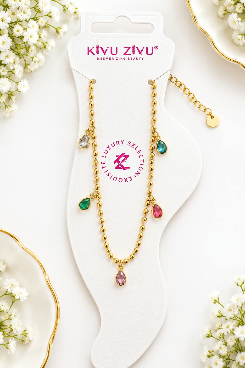 Gold Plated Teardrop Charm Anklet