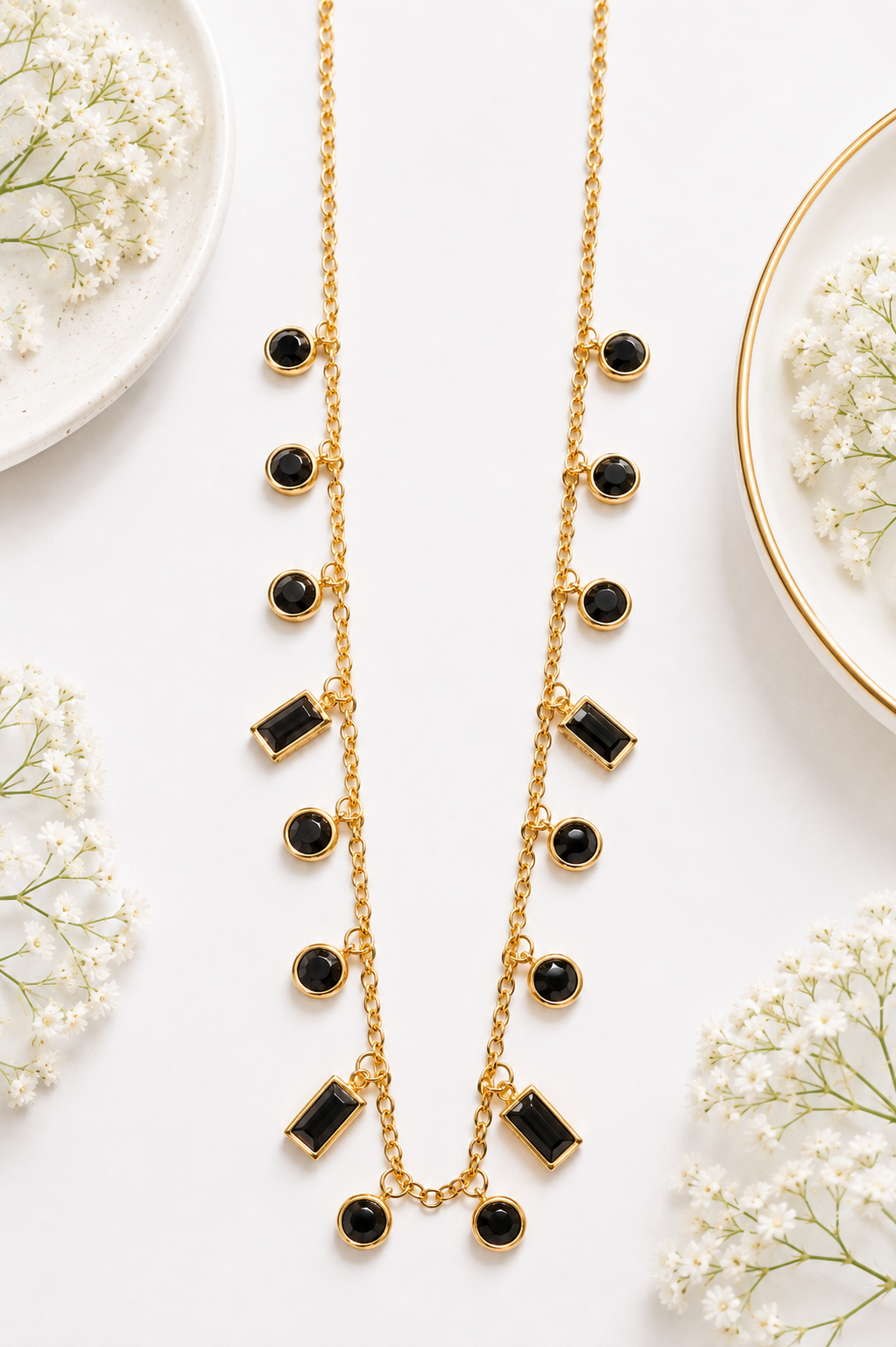 Gold Black Charm Necklace