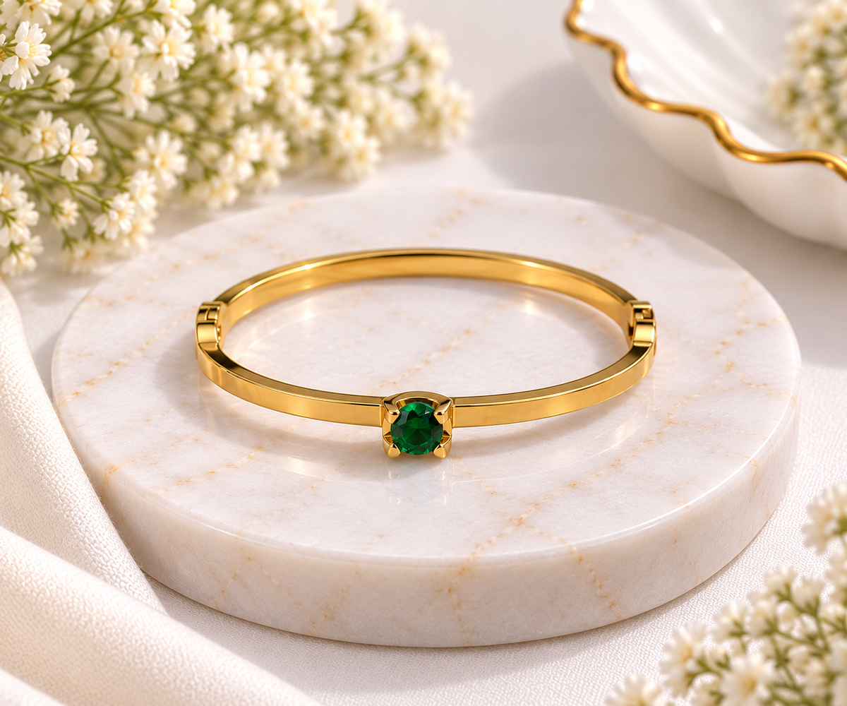 Minimalist Single-Stone Solitaire Bangle Bracelet - Baby Size
