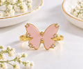 Gold-Plated Pink Enamel Butterfly Solitaire Accent Ring