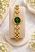Caryino Women's Deep Green Dial Luxury Gold-Plated Bracelet Watch