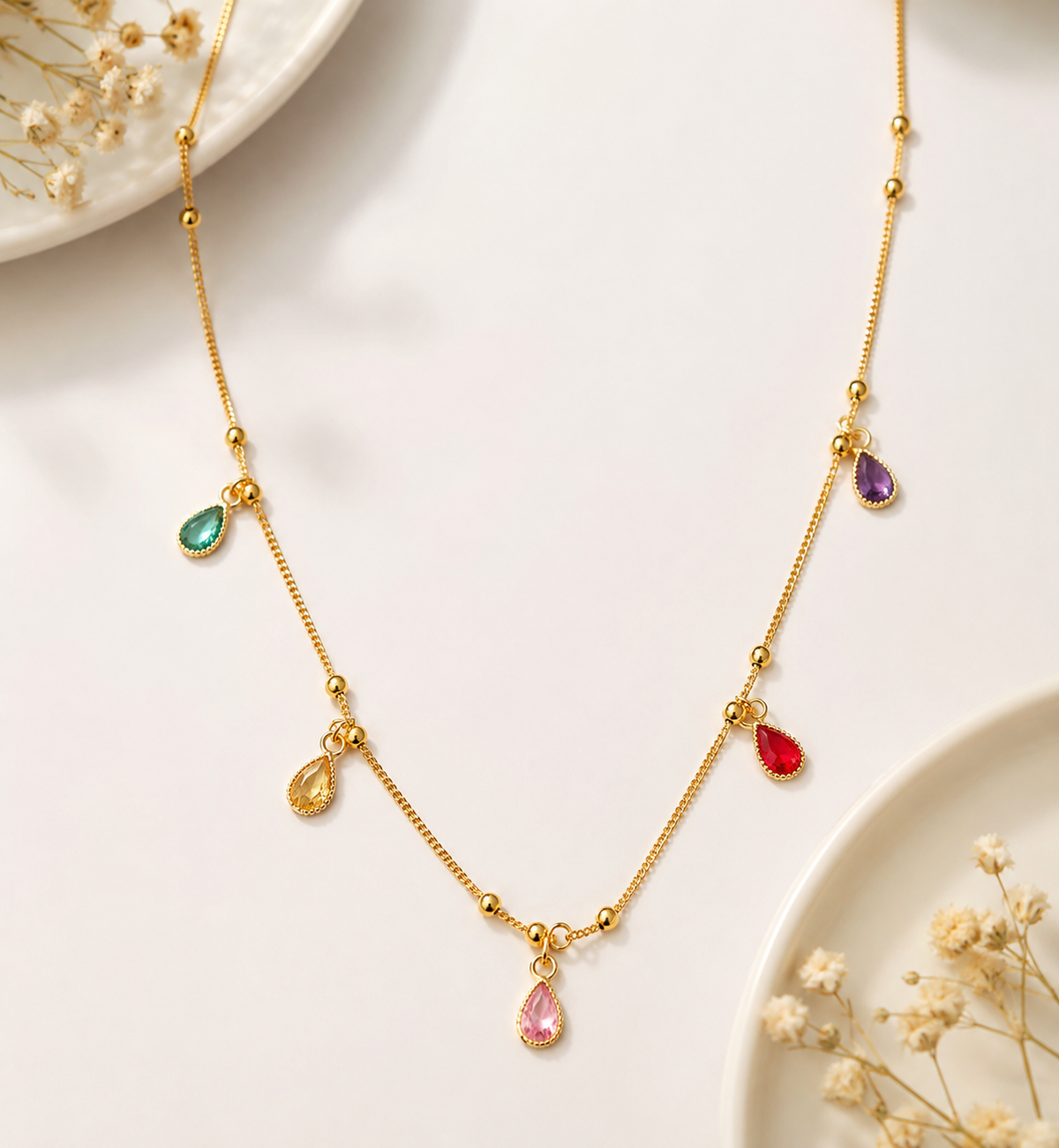 Multi-Color Crystal Drop Charm Necklace