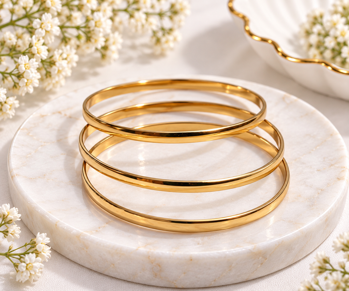 Classic Plain Stackable Bangle Set - Thick