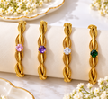 Gold-Plated Round Solitaire Gemstone Twisted Rope Bangles