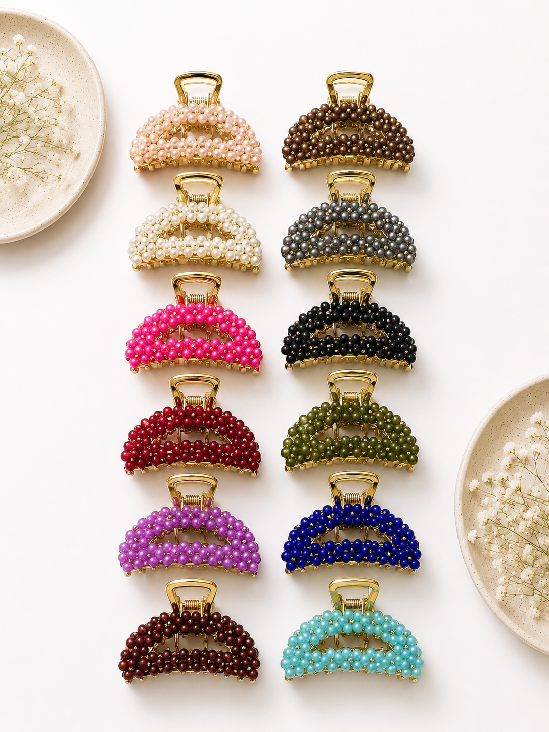 Multicolor Beaded Metal Claw Clips