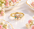 Gold-Plated Multicolor Crystal Butterfly Bypass Ring