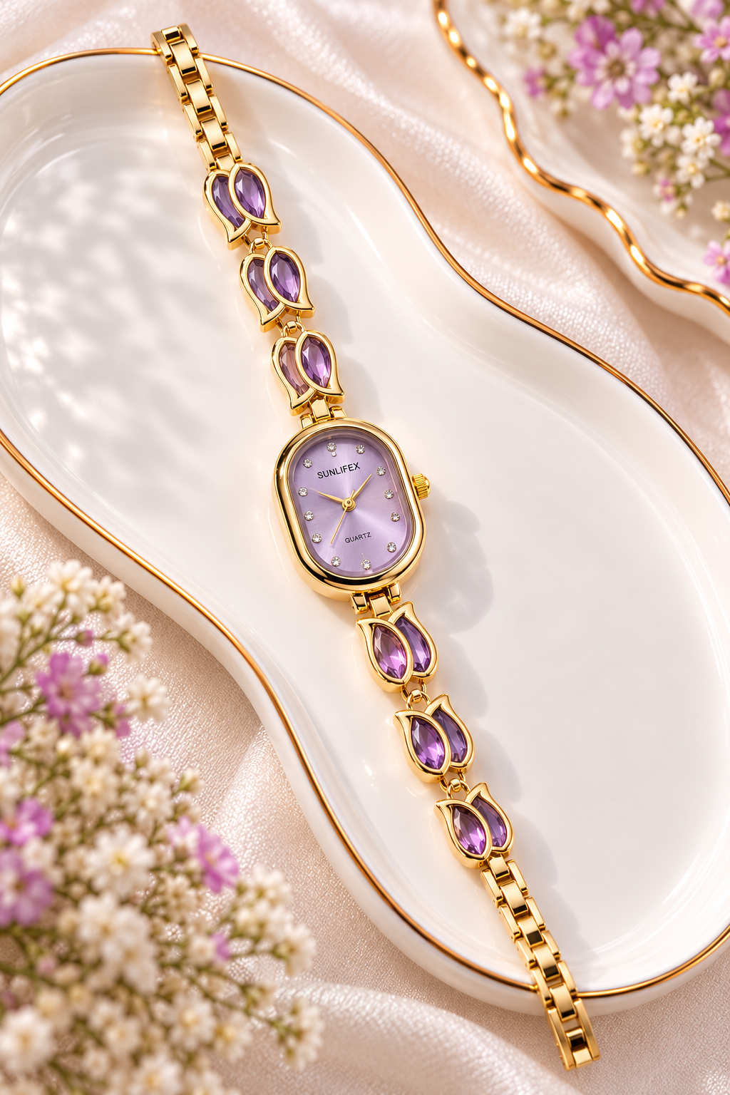 Luxury Gold-plated Women's Gold Oval Tulip Bracelet Watch