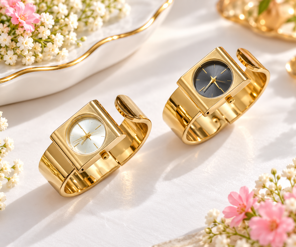 Women's Gold-Tone Square Cuff Watch