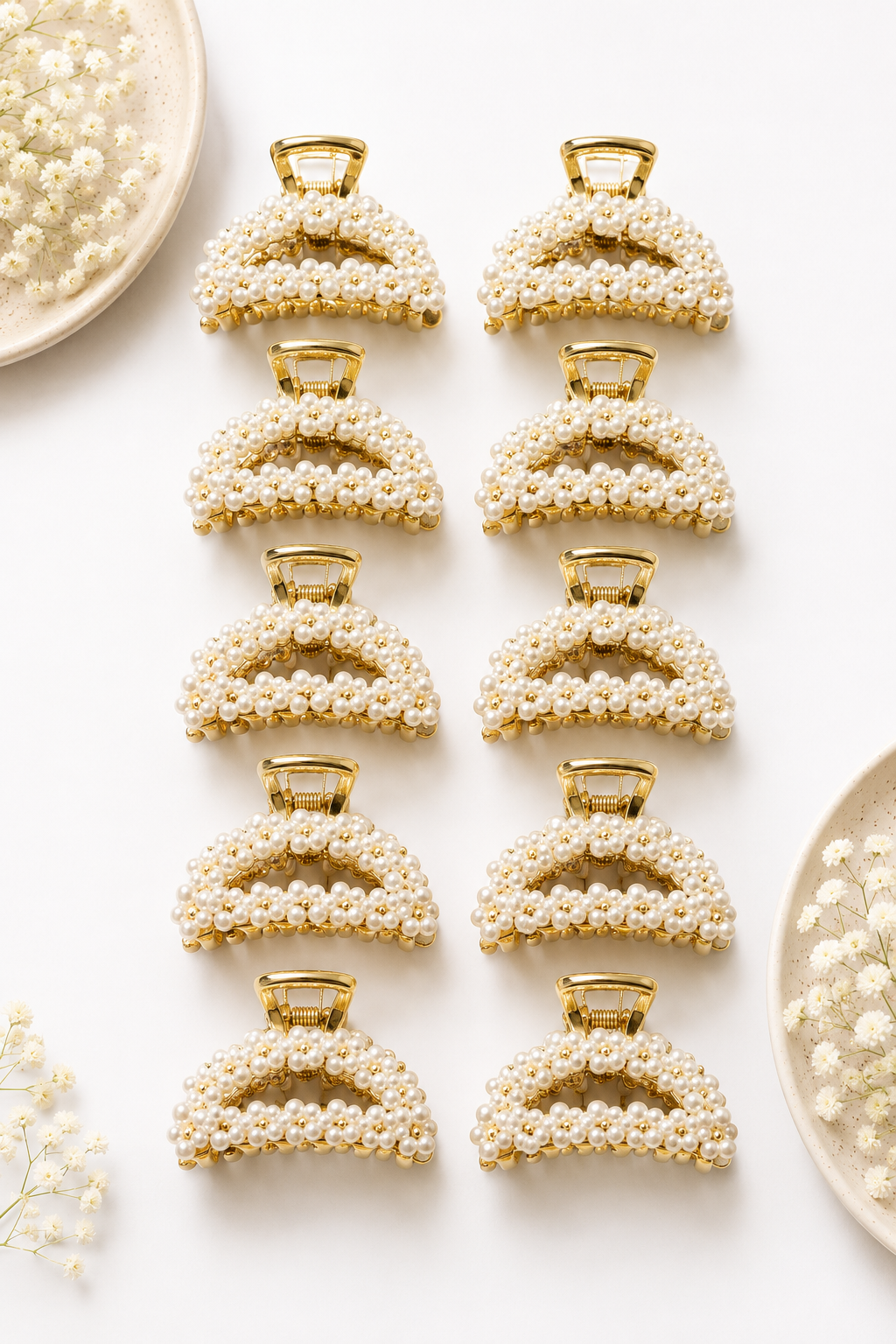 Pearl-Studded Metal Claw Clips