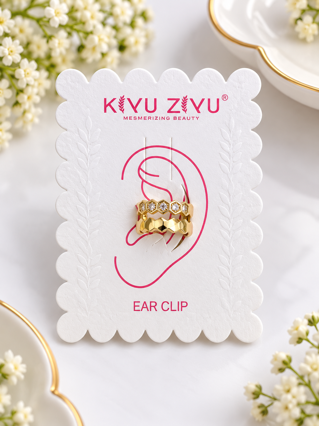 Honeycomb-Patterned Double Band Non-Pierced Ear Cuff