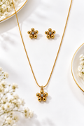 Gold Flower Star Necklace & Earrings Set