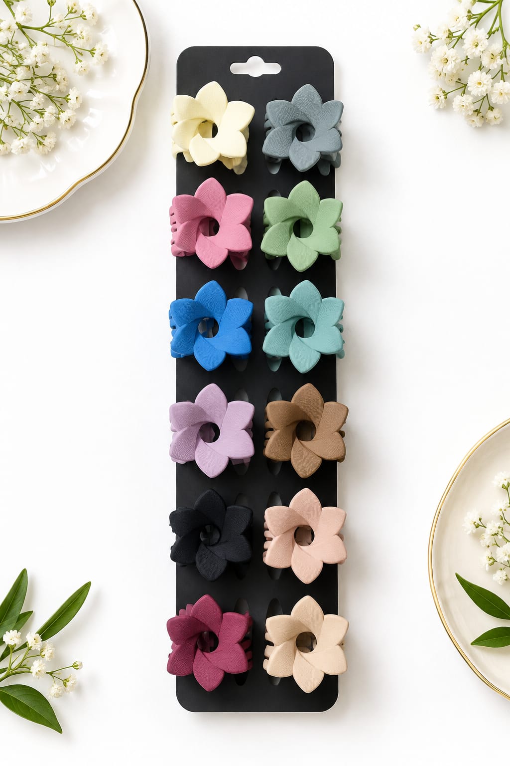 Korean-Style Matte Flower Claw Clips - Medium