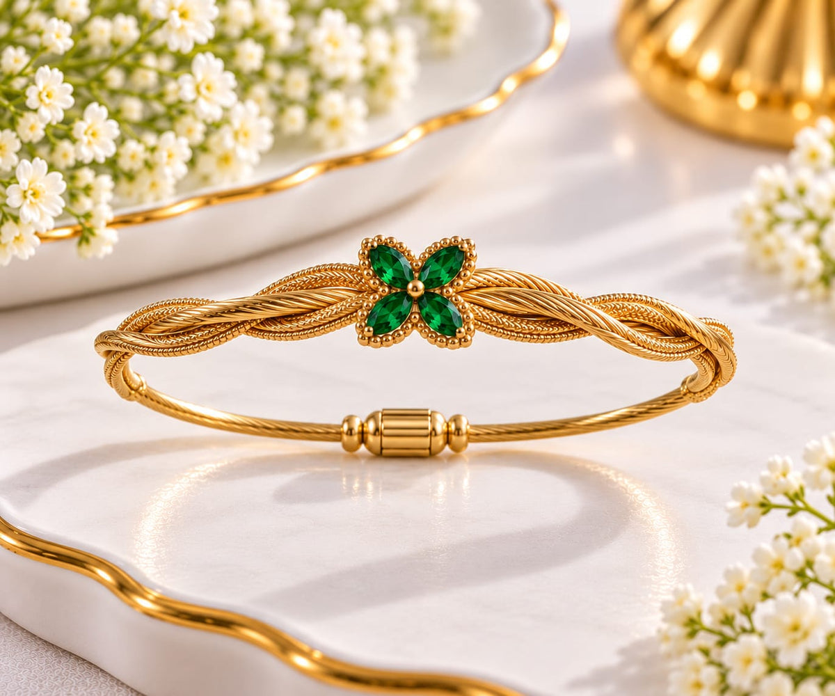 Four-leaf Clover Twisted Cable Bracelet