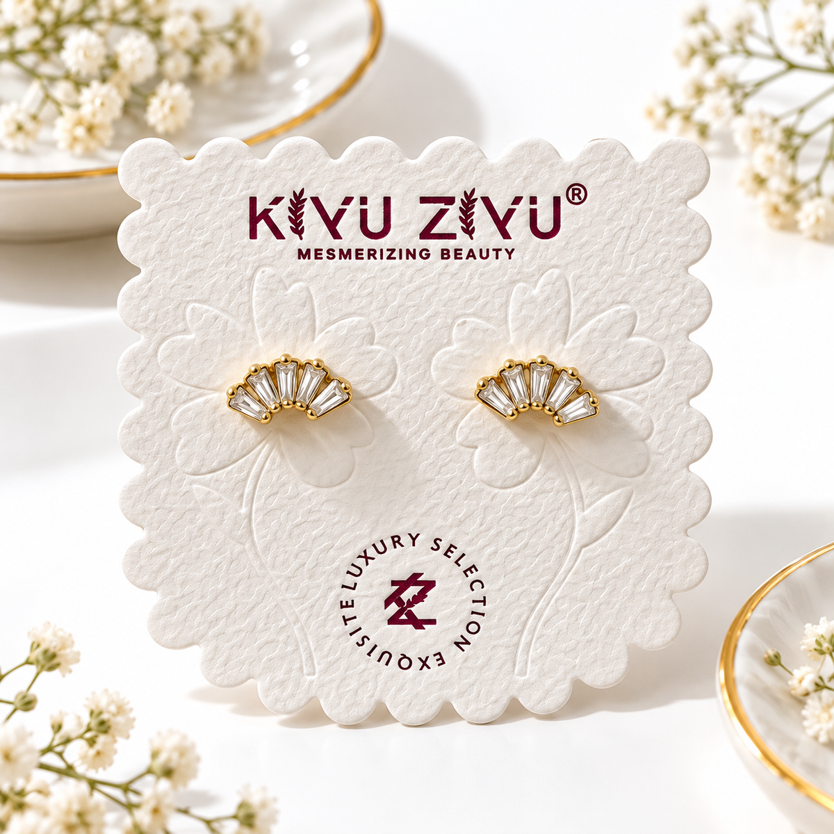 Gold-Plated Crystal Fan Ball Back Earrings