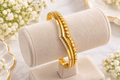 Layered Chevron and Beaded Gold Cuff Bangle Bracelet - Baby Size