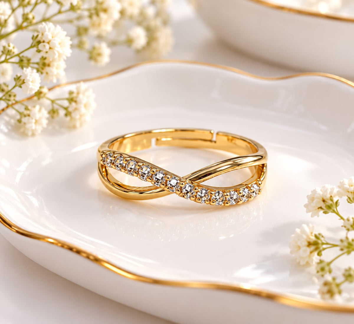 Gold-Plated Intertwined Adjustable Criss-Cross Infinity Ring