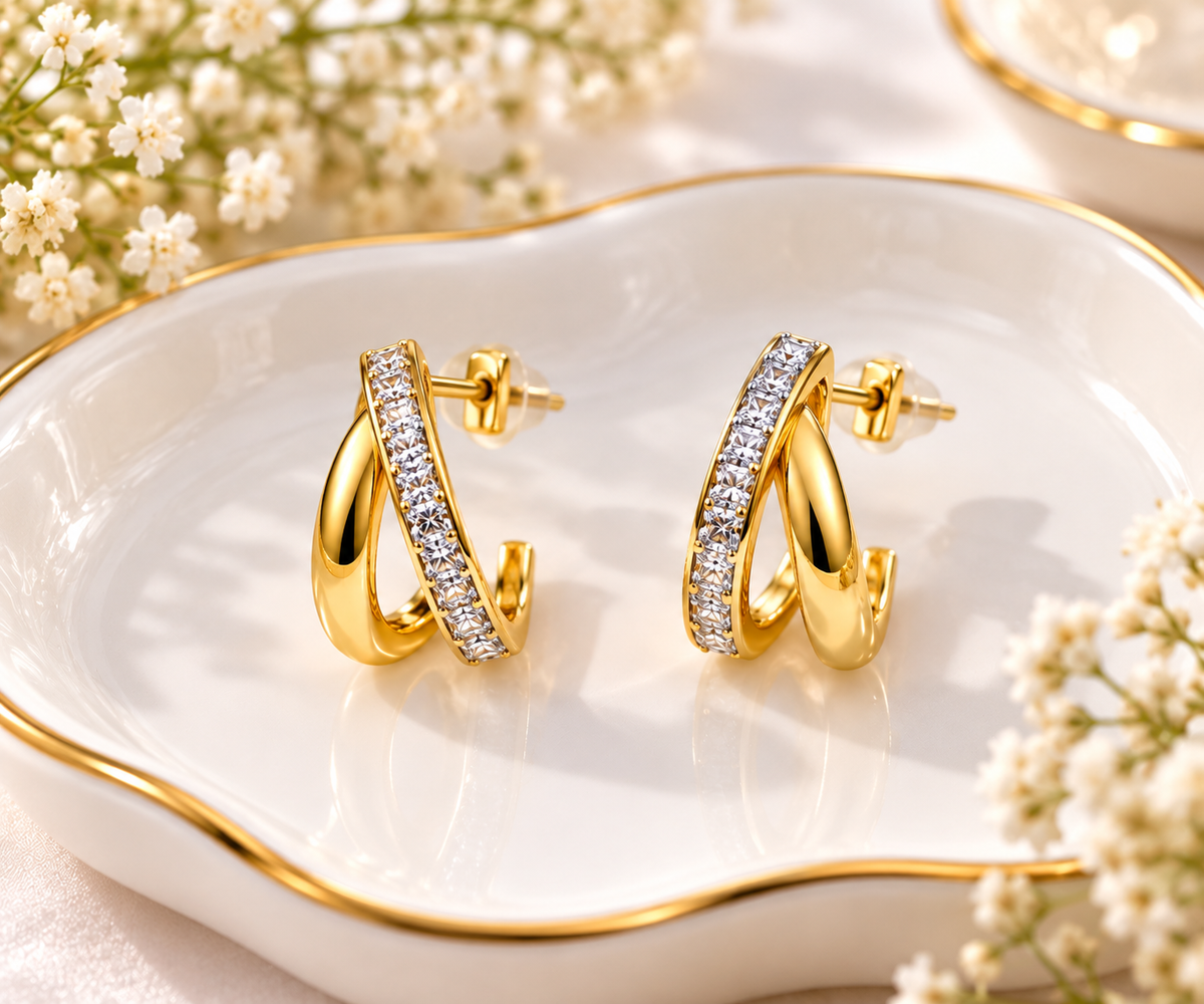 Criss-Cross Double Loop Huggie Half-Hoop Earring